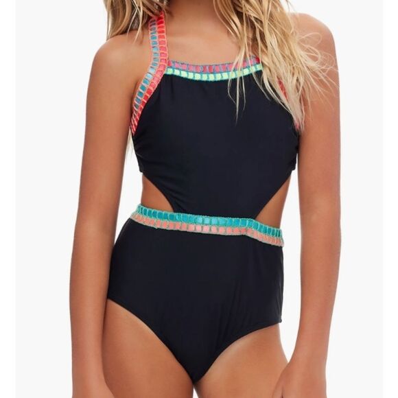 Beach Lingo Embroidered Trim Cutout 1 piece Swimsuit Size 10 NWT - Picture 1 of 6